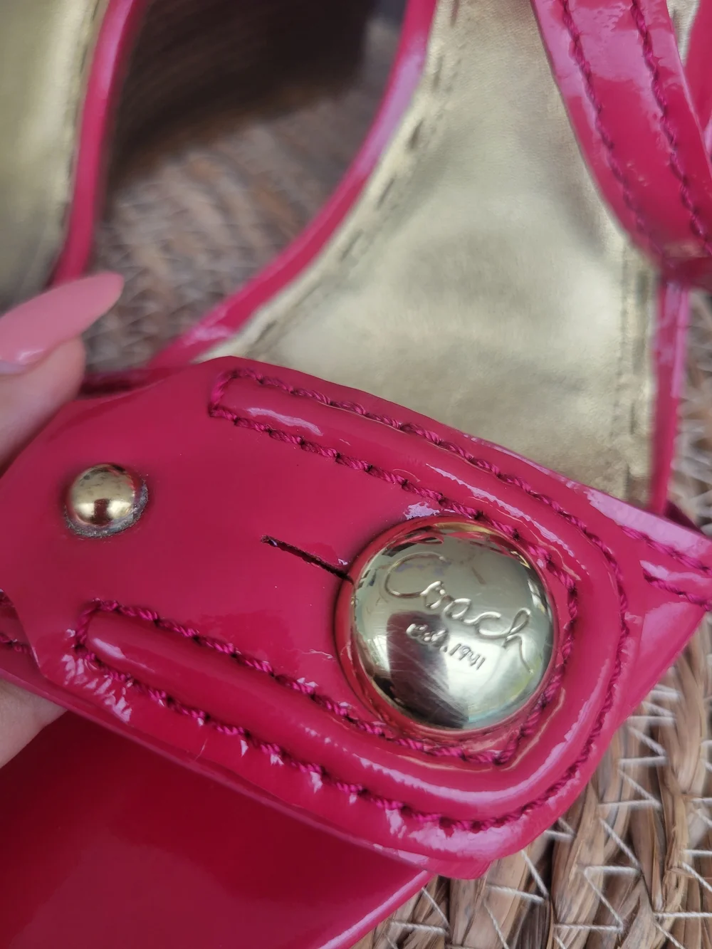 Coach Hot Pink Patent Leather Wedge Sandals